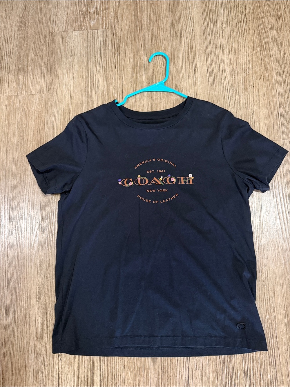 Coach Black Short Sleeve Logo Tee - Black with Brown Accent M